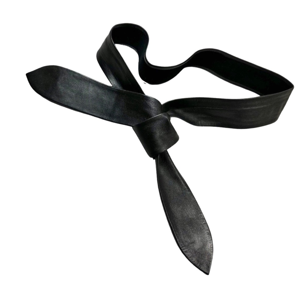 Vintage Leather Tie Belt, Black